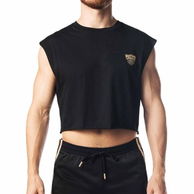Warm Up Sleeveless Crop Top Black Champagne Front.jpg